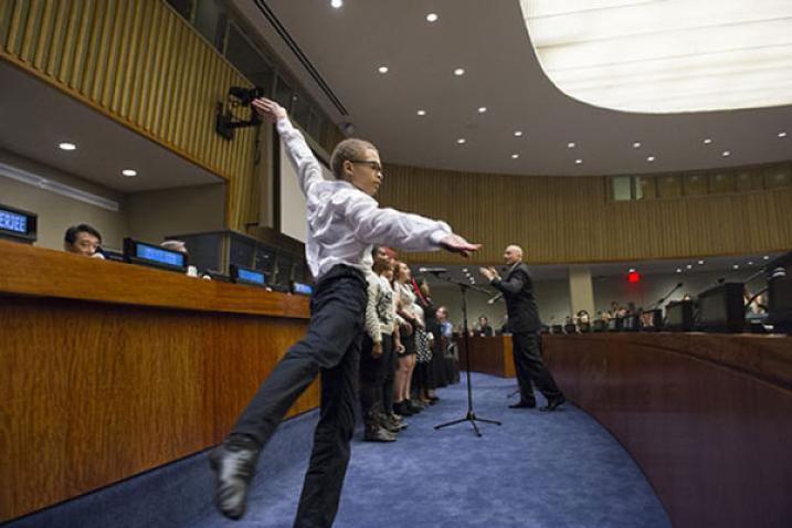 A dancer performing at a special event at the UN on the International Day of Persons with Disabilities