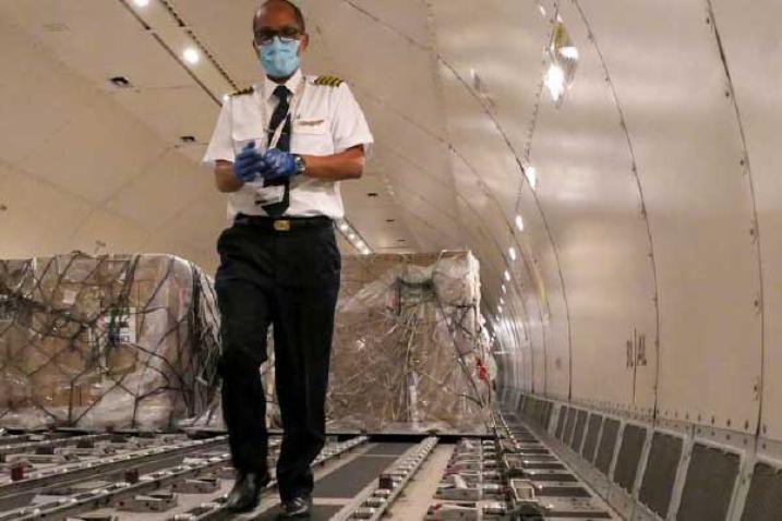  Medical equipment is loaded into an aircraft in Addis Ababa, Ethiopia, as part of a UN “Solidarity Flight” to deliver supplies to African countries fighting the coronavirus pandemic. 