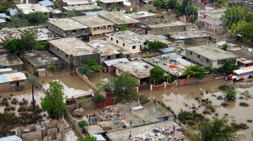Area in Haiti flooded  Houses and buildings flooded
