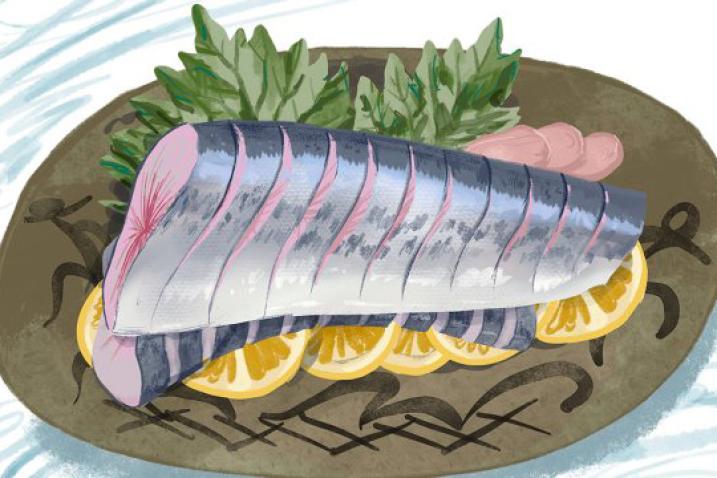 Illustration of a piece of fish on a dish