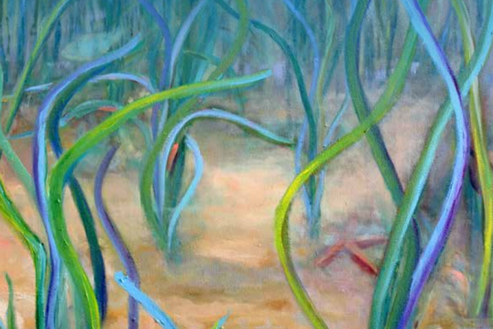 Painting of seagrass used as the cover of the report Out of the Blue: The Value of Seagrasses to the Environment and to People 