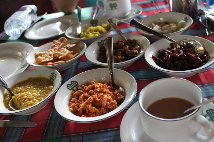 Dishes with food