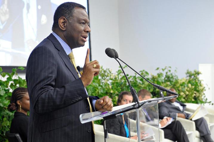 Babatunde Osotimehin, Executive Director of the United Nations Population Fund (UNFPA), at left, addressing audience with others panel members seated to the right.