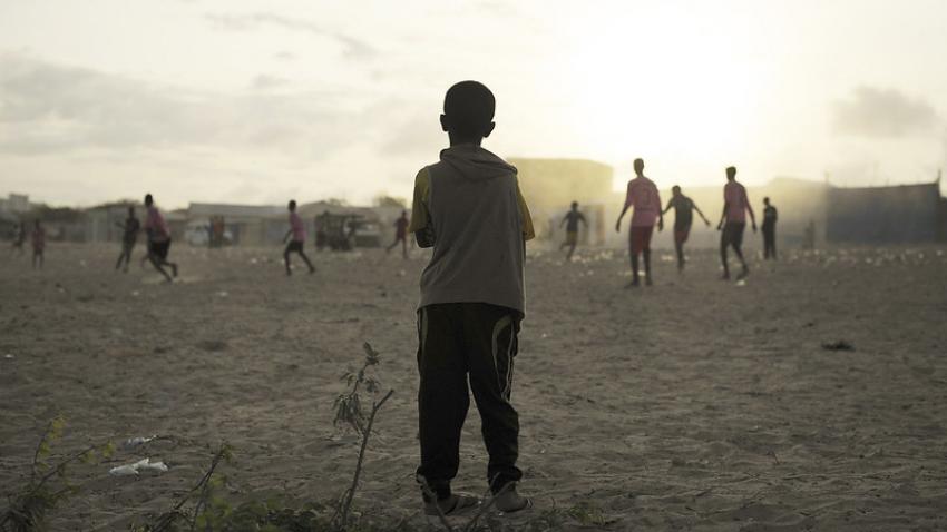 Boys Play Football Near IDP Camp in Mogadishu