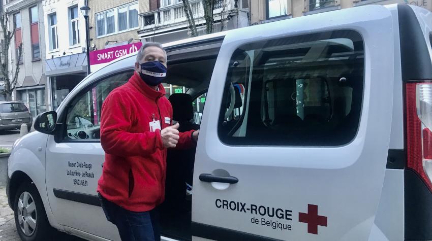 Amédéo Miceli, President of the Red Cross Centre in La Louvière, Belgium, returns to the Red Cross Centre after collecting soup and delivering it to a distribution point. Photo courtesy MCR La Louvière