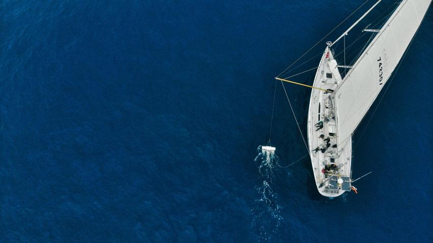 Research sailing vessel Sea Dragon using a Manta Trawl to collect ocean plastics during an eXXpedition mission to the North Pacific Gyre in 2018. eXXpedition/Jen Russell