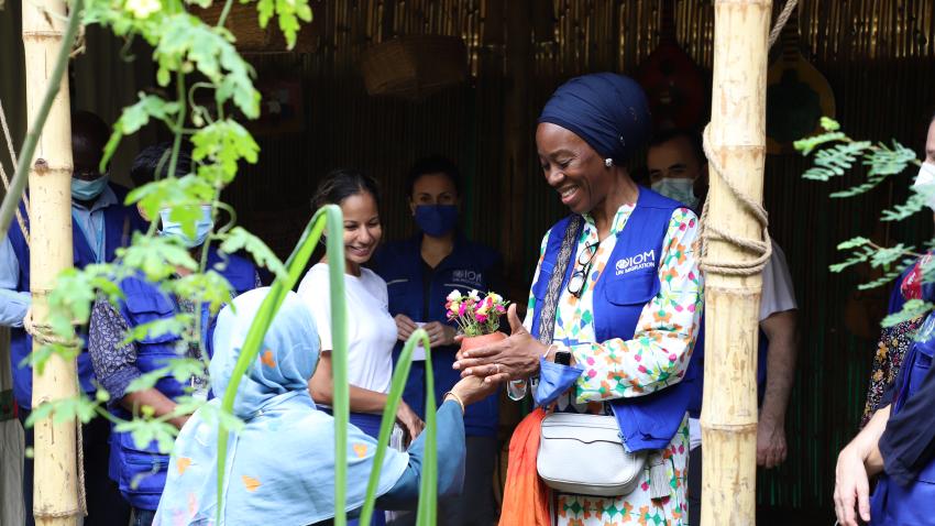 Daniels receiving flowers