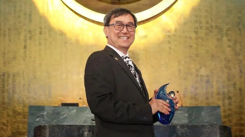 Jack Sim, Founder and Director of the World Toilet Organization and Novus Prize recipient, at United Nations Headquarters in New York, 2016. Photo courtesy of the World Toilet Organization