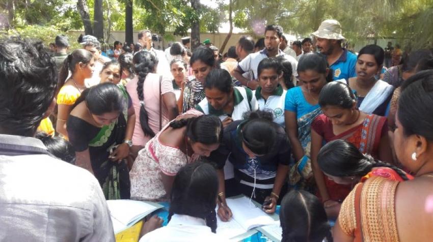 Evacuation centre registration during early warning drill, part of the Indian Ocean Wave 2018 (IOWave18) for Sri Lanka, an Indian Ocean-wide tsunami warning and communications exercise, 5 September 2018. Photo provided by author.
