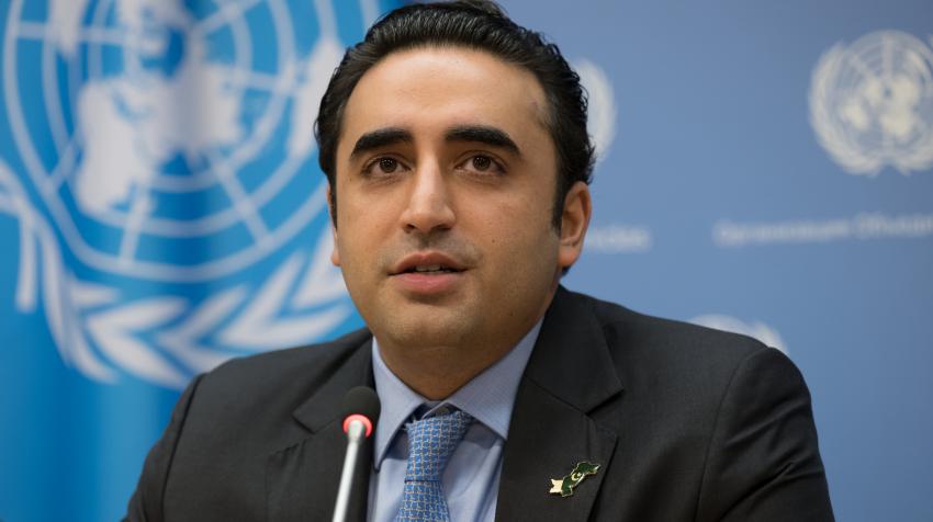 Bilawal Bhutto Zardari, Foreign Minister of Pakistan, briefs journalists during the high-level week of the seventy-seventh session of the United Nations General Assembly. 23 September 2022. UN Photo/Manuel Elías