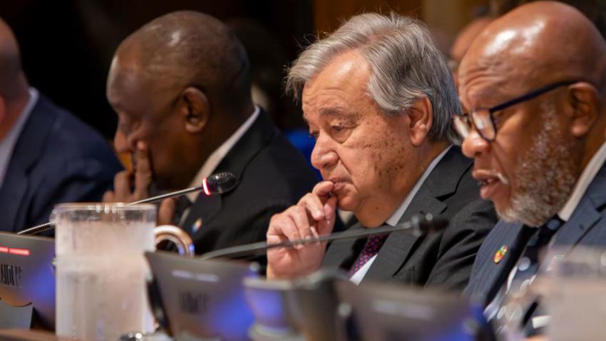 The UN Secretary-General, António Guterres and the President of the General Assembly Dennis Francis attend the High-level Dialogue on Financing for Development at UN Headquarters.