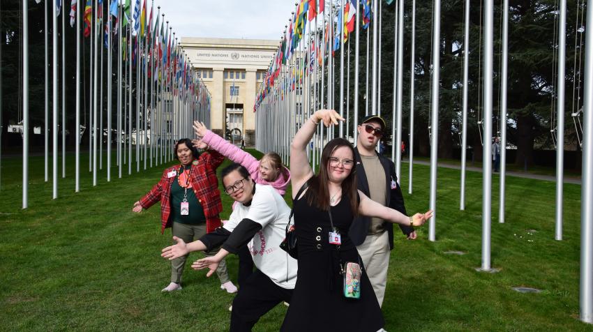Self-advocates preparing to speak at the United Nations in Geneva on World Down Syndrome Day 2023. Down Syndrome International