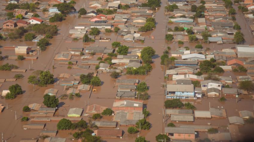 Flooded residential area from above