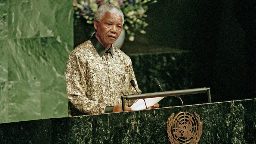 Nelson Mandela, President of the Republic of South Africa, addressing the fifty-third session of the General Assembly. 21 September 1998. United Nations, New York. UN Photo/Greg Kinch