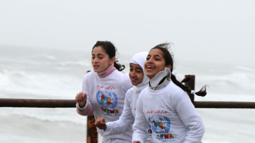 Palestinian schoolgirls take part in the second United Nations-sponsored Gaza marathon, March 2012. ©UN PHOTO/SHAREEF SARHAN