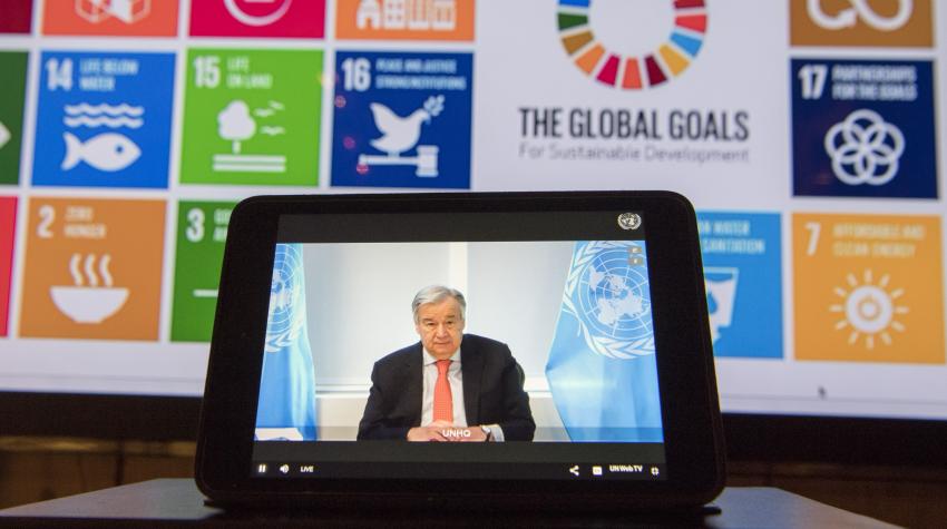 Le Secrétaire général António Guterres prend la parole lors d’une réunion virtuelle informelle du Forum du Conseil économique et social 2020 sur le suivi du financement du développement : « Financement du développement durable dans le contexte de la COVID