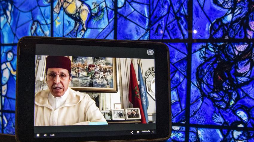 Omar Hilale, Permanent Representative of the Kingdom of Morocco to the United Nations, addresses the High-level Video Conference on "The Role of Religious Leaders in Addressing the Multiple Challenges of COVID-19",12 May 2020. UN Photo/Eskinder Debebe