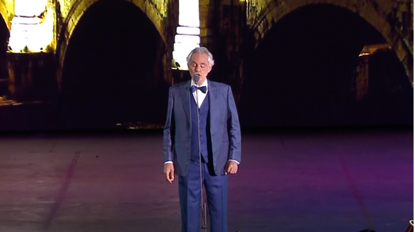 Andrea Bocelli performs live at the Teatro del Opera stage in Circo Massimo on 26 July 2021