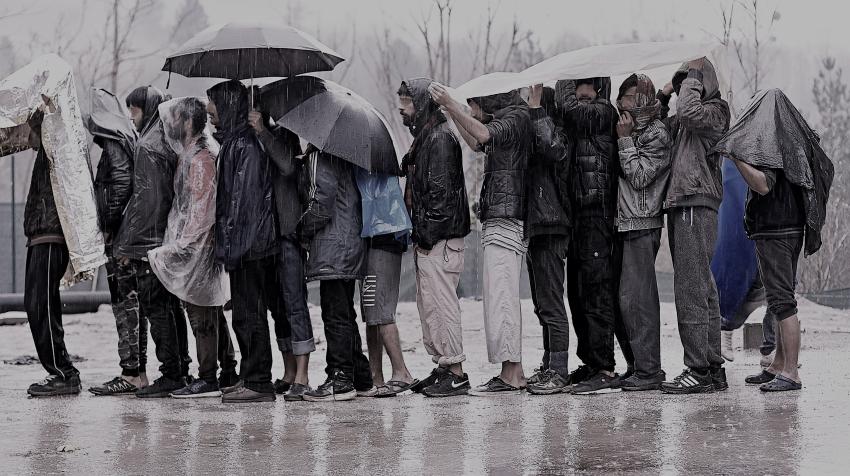 A group of men from Asia stranded in Bosnia and Herzegovina wait for assistance from the International Organization for Migration (IOM). © IOM 2020