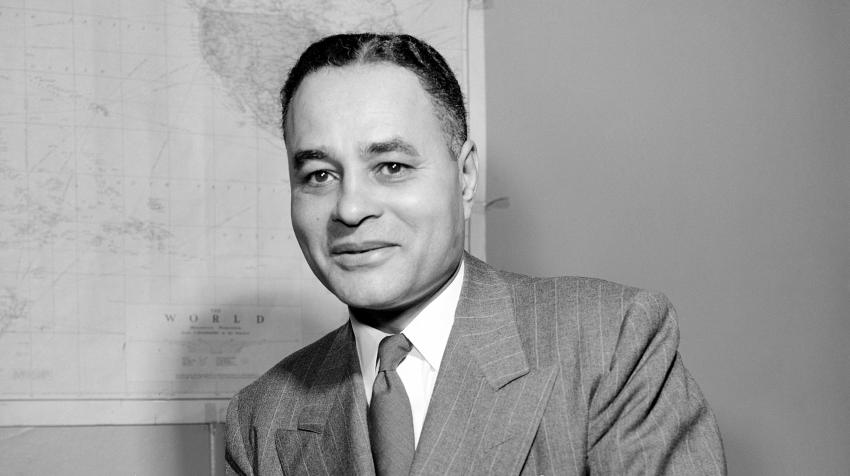 In 1950, Ralph J. Bunche, then Director of the Trusteeship Division of the United Nations Secretariat, was named Nobel Peace Prize Laureate in recognition of his work as Acting United Nations Mediator in Palestine. New York, 1 September 1950. UN Photo