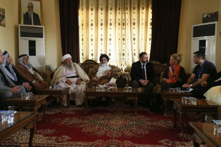 Special Representative and head of the UN Assistance Mission in Iraq Jeanine Hennis-Plasschaert meeting Baba Sheikh, the Yezidi Supreme Spiritual Leader and member of the Yezidi Spiritual Council, and other Council members in Shekhan,