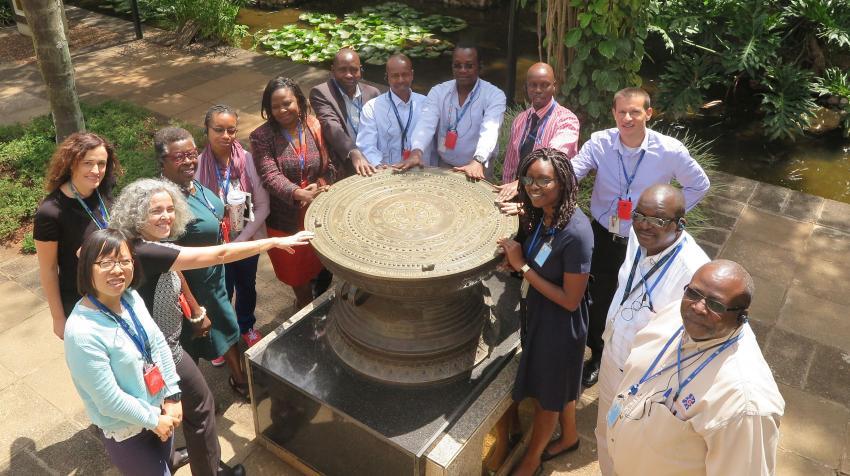 A tour group visits the "Chinese Drum"