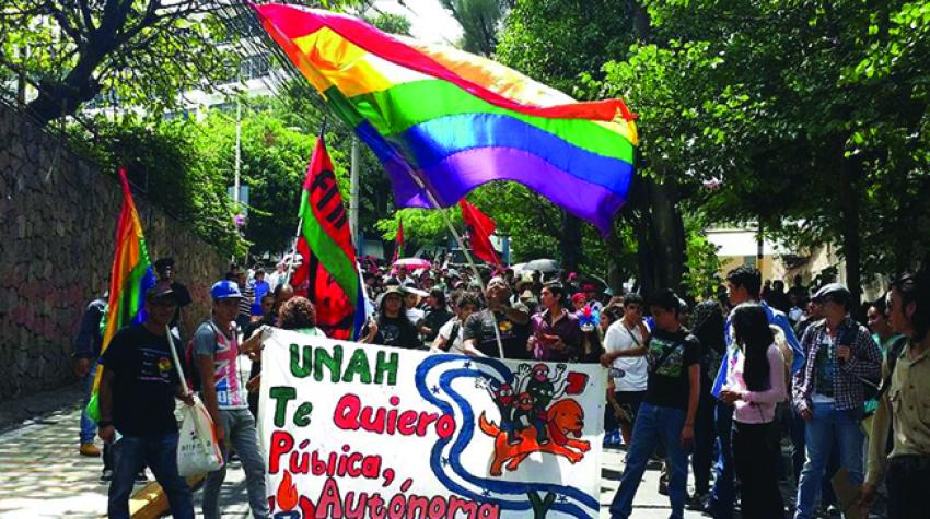 A student protest demanding increased dialogue in decision-making processes at the National Autonomous University of Honduras, 2016. © CLADE Archives 