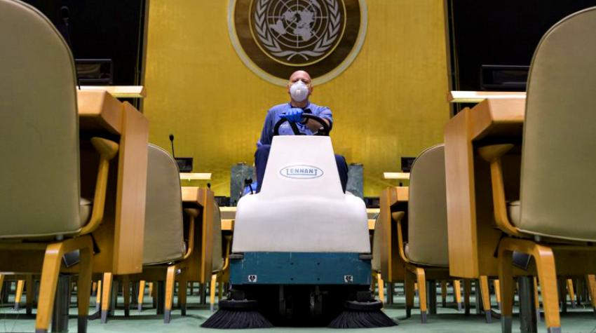 A man on a mopping vehicle in the General Assembly