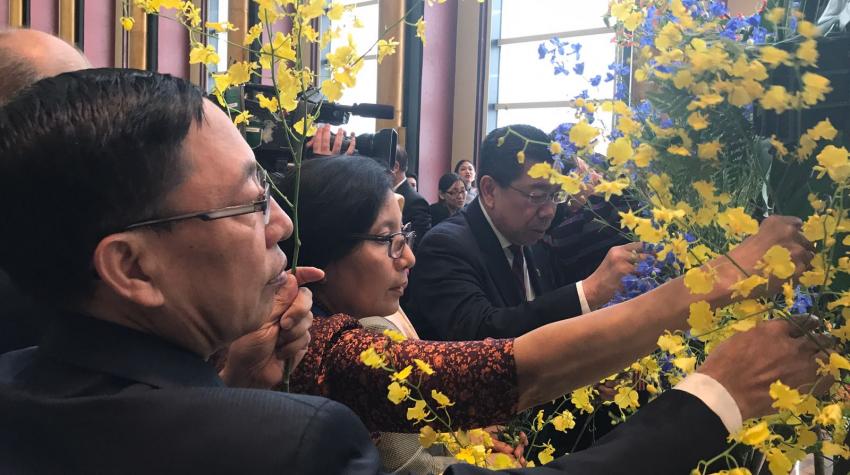 ASEAN Ambassadors and Permanent Representatives created Ikebana arrangements during the fourth "Peace is..." event in the GA lobby.