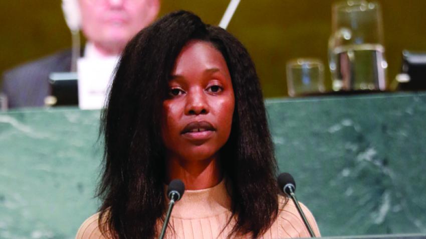 The author speaking on Sustainable Development Goal 13: “Take urgent action to combat climate change and its impacts”,  in the United Nations General Assembly during the Global Youth Forum on 21 July 2017.    ©Michael Paras photography llc