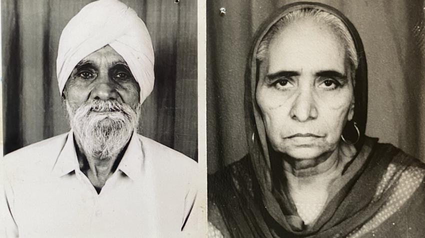 Mrs. Gurdev Kaur and her late husband Gurdial Singh Dhaliwal. Moga, Punjab, India. Undated. Courtesy of Kaur Dhaliwal family.