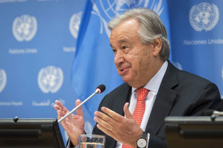 Le Secrétaire général de l'ONU, António Guterres, lors d'une conférence de presse.