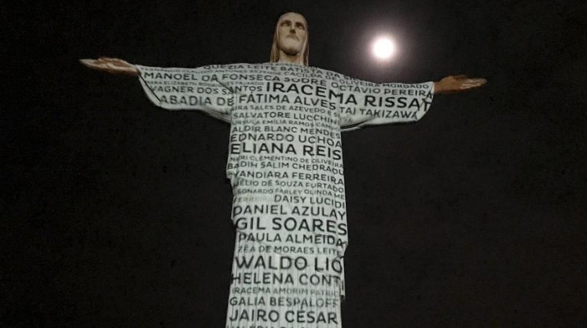 Names of COVID-19 victims illuminate the statue of Christ the Redeemer in Brazil. Photo courtesy Purpose