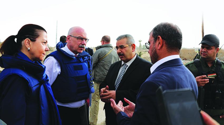 Assistant Secretary-General Coninsx, left, visiting Iraq on 7 March 2018, together with Under-Secretary-General Vladimir Voronkov of the United Nations Counter-Terrorism Office. ©UNAMI