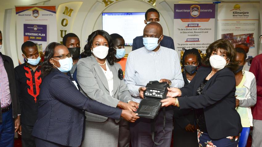 MKU in partnership with Kilimanjaro Blind Trust Africa donated devices to visually impaired students (Photo: MKU)