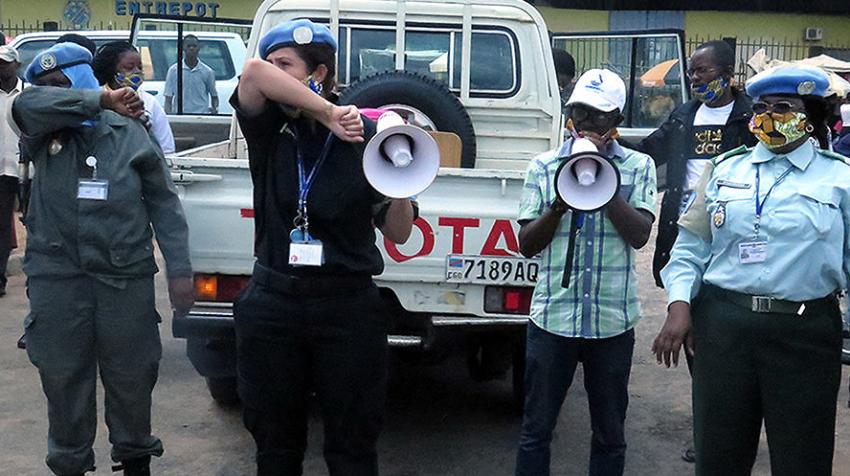 peacekeepers with megaphones