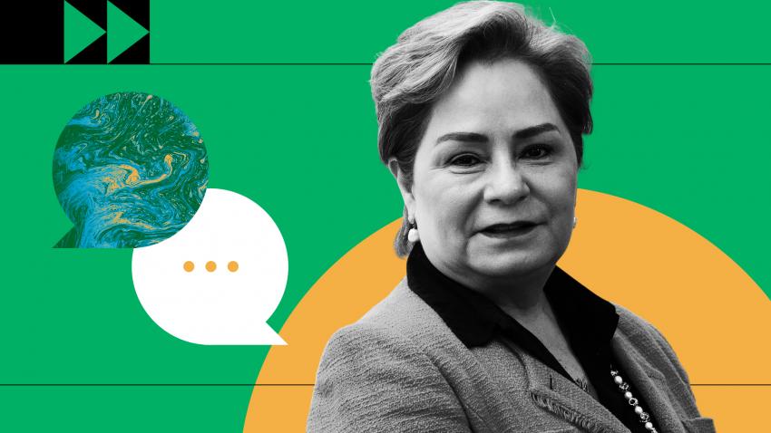 Retrato de Patricia Espinosa sobre un fondo verde