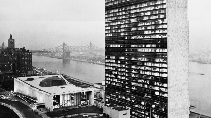 Evening view of UN Headquarters, New York. 1 January 1954  © UN Photo