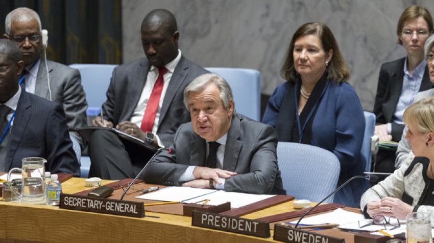 Secretary-General António Guterres addresses the Security Council ministerial-level open debate on conflict prevention and sustaining peace.  10 January 2017, United Nations, New York. ©UN Photo/Rick Bajornas