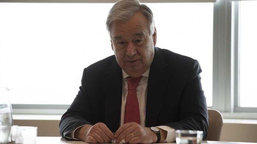 Le Secrétaire général de l'ONU, António Guterres, lors d'un briefing virtuel