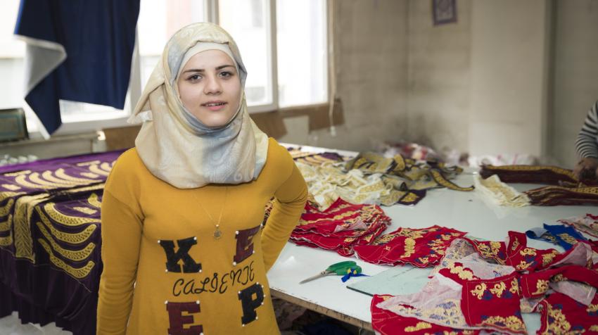Silatech beneficiary Laila Abdel Ghani, a Syrian Refugee in Turkey, received training through Silatech’s programme and learned the Turkish language, and was then able to find work in an embroidery factory to support her and her family. 
