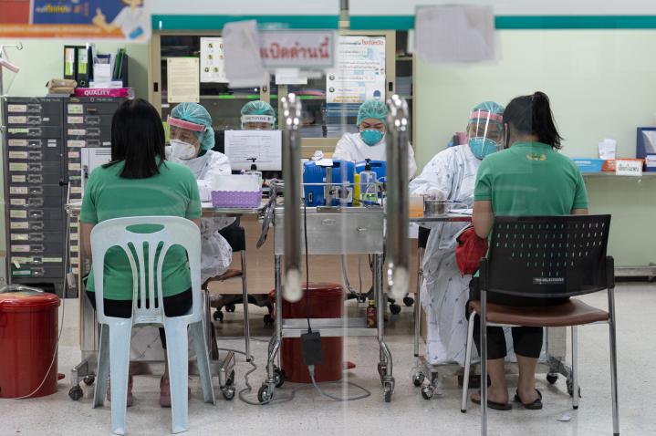 lab workers at table