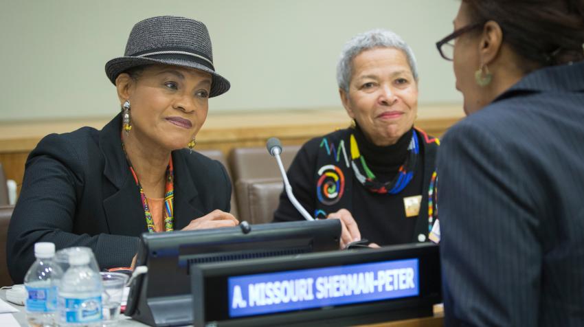 加共体常驻联合国观察员安杰拉•米苏里•谢尔曼-彼得大使，摄于纽约联合国总部，2016年5月13日。联合国图片/Manuel Elias
