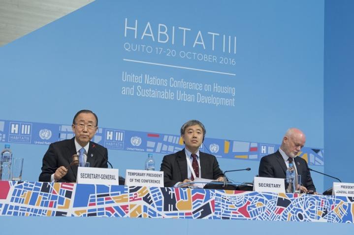 Secretary-General Ban Ki-moon chairing the opening of the United Nations Conference on Housing and Sustainable Urban Development, HABITAT III.