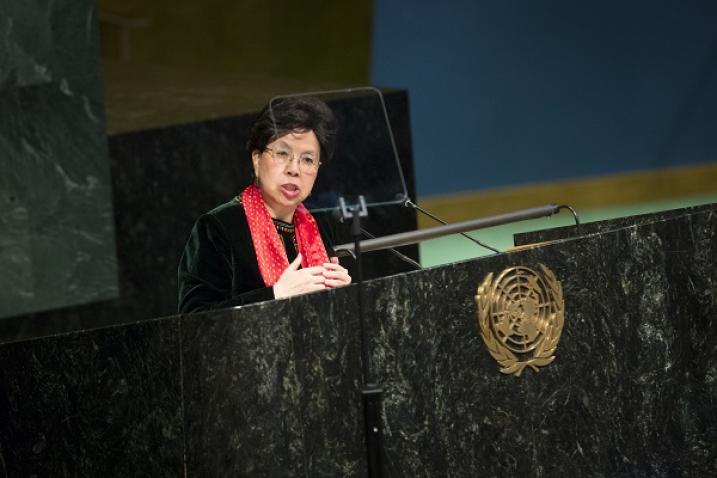 Margaret Chan, Director-General of the World Health Organization addresses the General Assembly during the thirtieth special session.