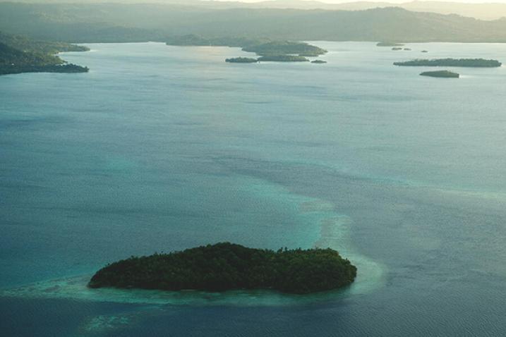 An aerial view of a lagoon in the Solomon Islands