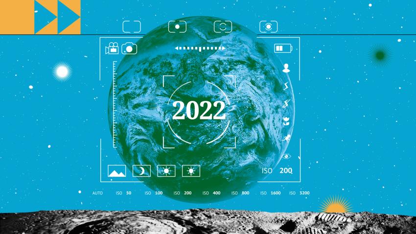 Illustration représentant la planète Terre avec "2022" écrit par-dessus