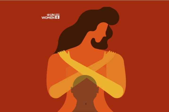 Graphic of a man and woman, illustrating the issue of violence against women.