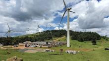 Wind turbines and power station in the Ngong Hills, Kenya, 2 May 2021. 