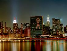 United Nations Lit with Red Ribbon